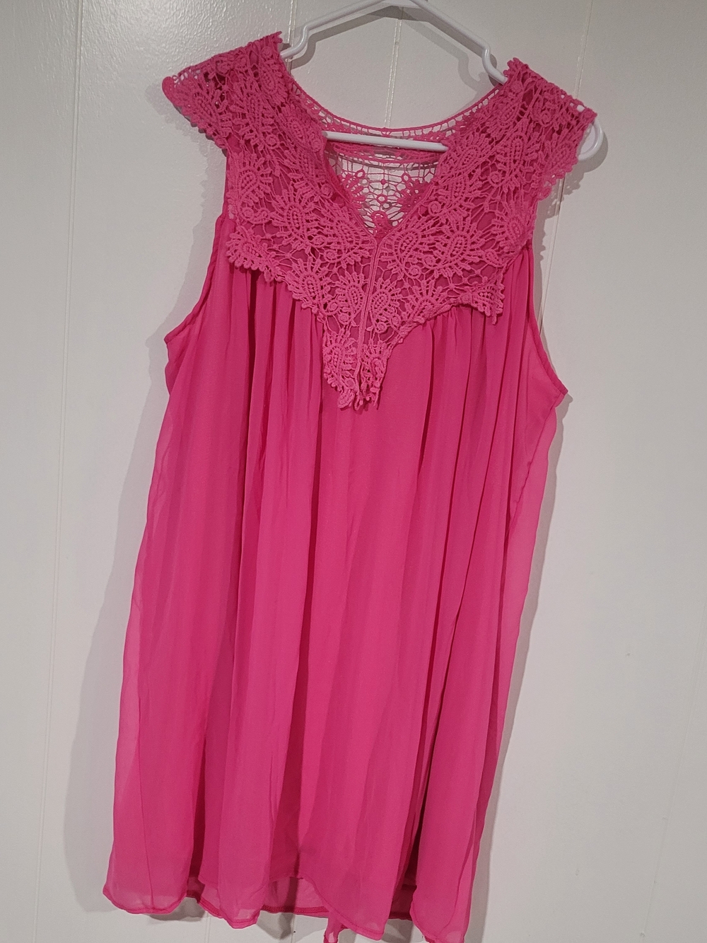 Hot Pink Sleeveless Crochet Yoke Dress